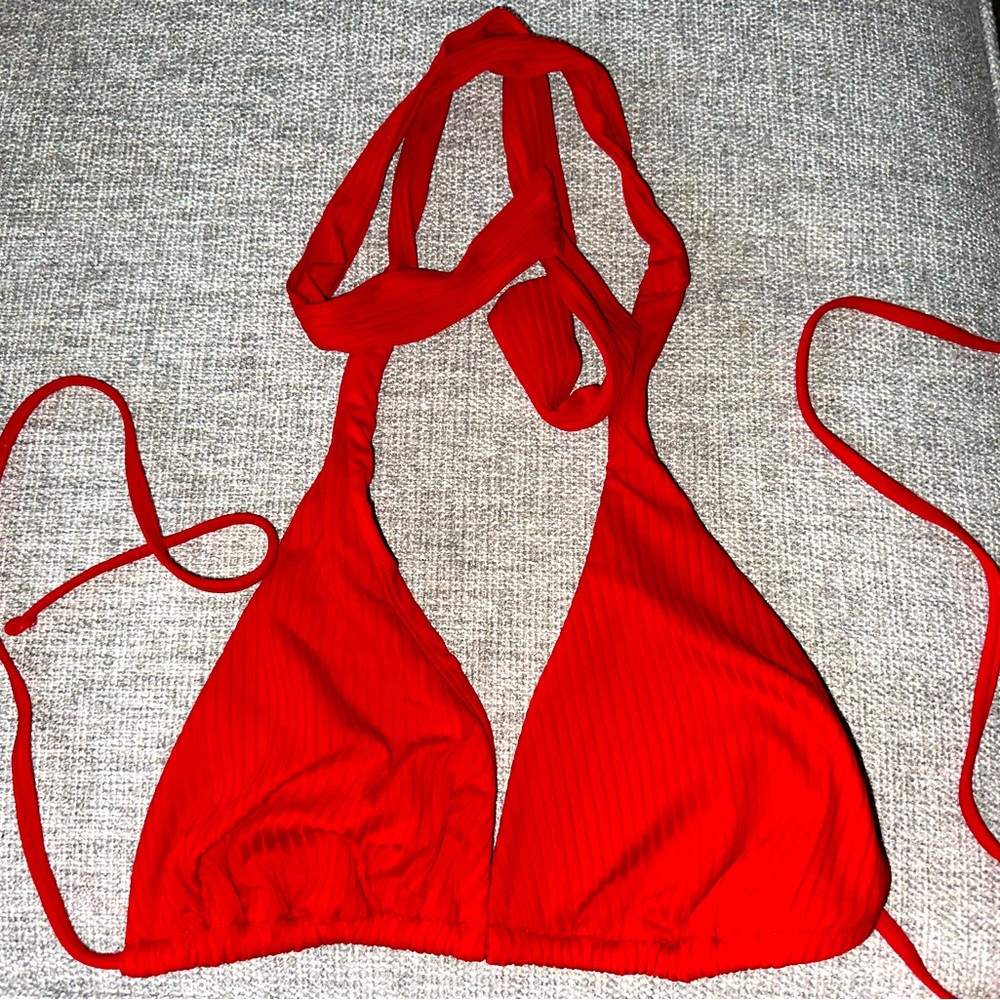Swimsuits for all Camille kostek red triangle halter bikini top NWT